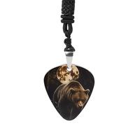 Grizzly Bear Walking Through Forests Guitar Pick Pendant Necklace for Acoustic Electric Bass Players Guitar Accessories Guitarist Gifts