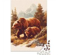 Grizzly Bears in Forest Jigsaw Puzzles Puzzles for Adults Kids. 1000 Piece Impossible Challenge Toy Educational Game Home Decoration for Educational Games Gifts 52x38cm/1000pcs