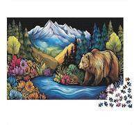 Grizzly Bears in The River, Forest, And MountainsPuzzles Gemusterte Nachhaltige Puzzles Für Erwachsene Hochwertige Holzspielpuzzles 1000pcs (75x50cm)