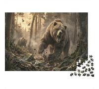 Grizzly Bears Jigsaw Puzzle for Game 1000 Pieces Dusk Forest for Beginners Puzzle Starters Anxiety Relief Small Gift Idea 52x38cm/1000pcs