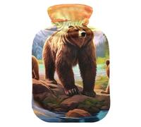 Grizzly Bears Landscape Hot Water Bottle with Soft Cover Hot Water Bag for Pain Relief Medium