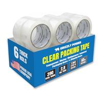 Grizzly Brand Clear Packing Tape Refill Rolls for Shipping, Moving, Packaging - True 2 inch x 65 Yards, 2.8mil Thick, 6 Rolls