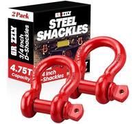 Grizzly D Ring Shackles (2 Pack) 3/4 INCH - Red - Heavy Duty Forged Steel with 4.75 Ton Capacity - Ideal for Jeeps, ATV's, Trucks to use with Recovery, Towing, Snatch Straps, Snatch Block, Tree Savers