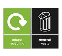 Grizzly Recycling Bin Stickers - Self Adhesive PVC - Pack of 2 Signs - General Waste and Mixed Recycling - 150mm x 100mm