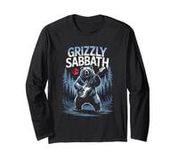 Grizzly Sabbath Bear with Guitar Rock Music Forest Scene Long Sleeve T-Shirt