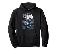 Grizzly Sabbath Bear With Guitar Rock Music Forest Scene Pullover Hoodie