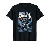 Grizzly Sabbath Bear with Guitar Rock Music Forest Scene T-Shirt