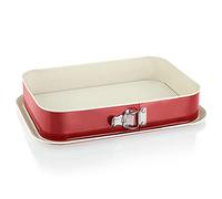 Grizzly, Springform Cake Tin, Rectangular Baking Tin 14" x 9" (35 x 24 cm), Red and Cream, with Overflow Protection, Non-Stick Coating, Large, Tall Rectangular Cake Tin