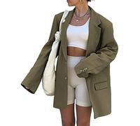 Grlasen Women Casual Elegant Long Sleeve Oversized Lapel Blazers Open Front Solid Work Office Jacket Blazer, Green, L