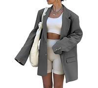 Grlasen Women Casual Elegant Long Sleeve Oversized Lapel Blazers Open Front Solid Work Office Jacket Blazer, Dark Gray, Large