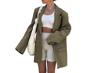 Grlasen Women Casual Elegant Long Sleeve Oversized Lapel Blazers Open Front Solid Work Office Jacket Blazer, Green, L