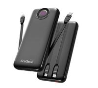GrnOas.E Power Bank,10000mAh 22.5W Max Portable Charger Built in Cables，4 Outputs 2 Inputs External Phone Powerbank,5V/3A Fast Charging Travel Charger for iPhone Android iPad,(Pearl Black)
