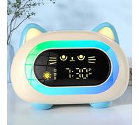 Gro Clock, Ok to Wake Clock with Night Light Auto Off Timer Dual Alarm Sleep Training, Cat Kids Alarm with Ear Light Stay in Bed for Kids and Toddlers (Blue)