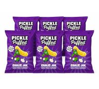 GRO VITS Garlic Joe Pickle Puffed Snacks (Pack of 6) - Zesty Garlic Pickle Flavour Crispy Puffed Snack, High Protein, Plant-Based, Never Fried, Bulk Value Pack, On-the-Go Snack