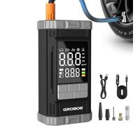 GROBOE Tyre Inflator Air Compressor Cordless Car Air Pump 12V DC Tyre Pump | 150PSI Rechargeable Electric Bike Pump with Digital Pressure Gauge Auto Shutoff for Bike Motorcycle Ball