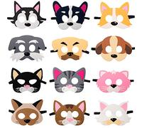 GROBRO7 12 Pack Dog Cat Felt Toy Masks for Kids, Animals Cosplay Costume Masks, Puppy Kitty Pretend Play Accessories, Role Playing Game Props, Dog Cat Theme Birthday Dress-Up Party Favor Decoration