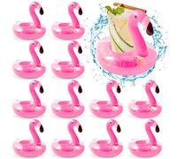 GROBRO7 12Pcs Flamingo Inflatable Drink Holder Sparkling Confetti Floats Cups Costers Glitter Vinyl Swimming Pool Floating Drinks Holders for Summer Water Kids Bath Toys Shower, Beach Party Supplies