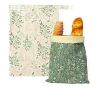 GROBRO7 2Pcs Beeswax Bread Bags for Homemade Sourdough Bread Storage, Reusable Bees Wax Food Wraps, Large Natural Cotton Lining Freezer Container for Keep Fresh Kitchen Bakery Essentials, Green Leaves