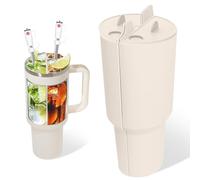 GROBRO7 3Pcs Drink Separator Stanley Cup Liner, 40oz Rose Quartz Silicone Beverage Liner with 2Pcs Stanley Straw Cover, 2 in 1 Inner Divider Section Tray Tumbler Split Insert for Juice Coffee Tea