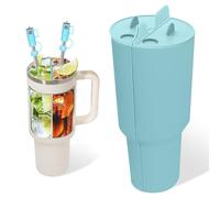 GROBRO7 3Pcs Drink Separator Stanley Cup Liner, Blue Silicone Beverage Separator 40oz with 2Pcs Mini Stanley Straw Cover, 2 in 1 Inner Divider Section Tray Tumbler Split Insert for Juice Coffee Tea