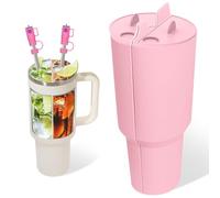 GROBRO7 3Pcs Drink Separator Stanley Cup Liner, Pink Silicone Beverage Separator 40oz with 2Pcs Mini Stanley Straw Cover, 2 in 1 Inner Divider Section Tray Tumbler Split Insert for Juice Coffee Tea