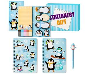 GROBRO7 4Pcs Penguins Sticky Notes Kit with Penguins Pen, A5 Cute Animal Notebooks Cartoon Shape Self-Stick Memo Pads for Kids Students Teachers Home Office Winter Christmas Supplies, Back School Gift