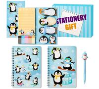 GROBRO7 4Pcs Penguins Sticky Notes Kit with Silicone Gel Pen, A5 Cute Animal Notebooks Cartoon Shape Self-Stick Memo Pads Back to School Gift for Kids Classmate Students Teachers Office Supplies