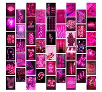 GROBRO7 50PCS Pink Neon Aesthetic Wall Collage Kit, Art Indie Room Decor, Posters for Dorm Wall Decor, VSCO Girls Aesthetic Art Print Picture, Aesthetic Photo Bedroom Decor for Teen Girls