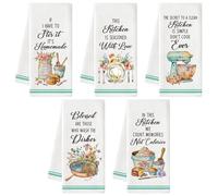 GROBRO7 5Pcs Kitchen Dish Towels, Funny Countryside Kitchen Dishcloth with Sayings, Absorbent Drying Cleaning Dishcloth Bar Hand Towel for Hostess Mom Women Christmas Housewarming Gift, 16x24 Inch