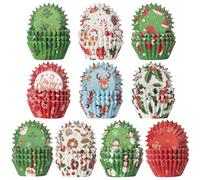 GROBRO7 600Pcs Christmas Cupcake Liners, Mini Greaseproof Paper Baking Cups Muffin Cases Wrapper Cake Cases Green Red for Xmas Winter Holiday New Year Party Supplies Dessert Baking Cake Decorations