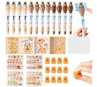 GROBRO7 60Pcs Capybara Stationery Gift Set - 12 Pack Cute Capybara Party Bag Fillers Include Ballpoint Pens, Notebooks, Squeeze Toys, Stickers with Goodie Bag for Students Classroom Rewards Prizes