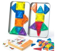 GROBRO7 60PCS Mini Magnetic Tiles Construction Set for Travel, 3D Colorful Building Blocks with Iron Storage Box for Kids Learning Educational Toys, 3+ Boys Girls Portable On-The-Go Fun Idea Activity