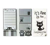 GROBRO7 Cartoon Sticky Notes Set - 550 Sheets Black Cat Self-Stick Notepads, Everything is Fine Novelty Paw Shaped Paper Clips Page Marker for Halloween Party Kids Teacher Home Office School Gift