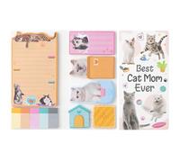 GROBRO7 Cartoon Sticky Notes Set - 550 Sheets Funny Cats Mom Shaped Self-Stick Notepads, Cute Realistic Cats Novelty Paper Clips Writing Memo Pad Page Marker for Kids Home Office School Gift (Cat Mom)