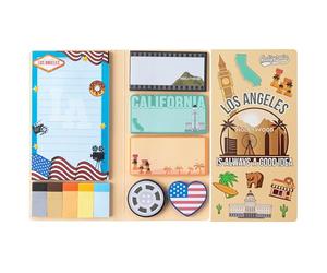 GROBRO7 Cartoon Sticky Notes Set - 550 Sheets Funny Self-Stick Notepads, Novelty City Sticky Notes Paper Clips Writing Memo Pads Page Marker for Kids Teacher Home Office School Gift (Los Angeles City)