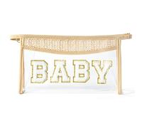 GROBRO7 Clear Toiletry Bag Patch Baby Varsity Letter Bag, Boho Beige Waterproof PVC Travel Cosmetic Bags with Zippers for Makeup Washing Nursing, Easy to Carry Business Trip Holiday Essentials