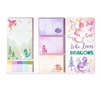 GROBRO7 Cute Dragon Sticky Notes Set - 450 Sheets Watercolor Style Self-Stick Notepads, Novelty Flying Dragon Writing Pads, Party Bag Filler Favours for Kids Students Teachers Home Office School Gift