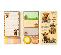 GROBRO7 Cute Highland Cow Sticky Notes Set, 550-Sheet Positive Highland Cow Sunflower Self-Stick Notepads, Cartoon Novelty Writing Pads for Kid Teacher Fall Autumn Farm Themed Party Thanksgiving Gift