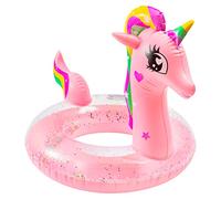 GROBRO7 Pink Unicorn Inflatable Pool Float with Glitters for Toddlers Summer Swimming Pool Ring Outdoor Water Lounge Raft Vinyl Swimming Floaty Pool Toy Beach Party Supplies for Kids, Age 3 to 8