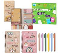 GROBRO7 Teacher Appreciation Gift Stationery Set, 9Pcs Boho Notebooks Sticky Notes Set with Gel Pens, Rainbow Self-Stick Memo Pads Notepads Bulk for Teacher Appreciation Thank You Gifts(Boho)