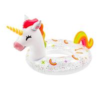 GROBRO7 White Unicorn Inflatable Pool Giant Float with Glitters Summer Swimming Pool Ring Outdoor Water Lounge Raft Vinyl Swimming Floaty Pool Toy Beach Party Supplies for Adults Kids(10+ years)