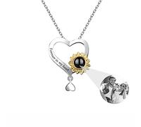 GROBTE S925 Sterling Silver Sunflower Necklace Forever in My Heart Necklace with Picture Inside Projection Necklace Gift for Women,Mother,Girlfriend