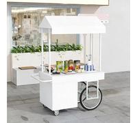 Grocery Cart with Wheels, Outdoor Display Stand with Canopy, Flexible Mobility, Sturdy and Durable, Suitable for Shopping Malls and Pedestrian Streets(White,140x60 cm/55.1x23.6 in)