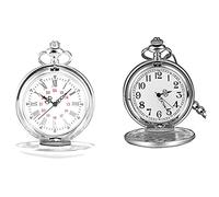 GROCKSTR 2 Pcs Silver Alloy Pocket Watch Necklace Pocket Watch, A & B