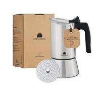 Groenenberg Moka Pot | Espresso maker Induction 4 or 6 Cup (200-300 ml) incl. reducer filter I Stainless steel I Stovetop Moka pot + replacement seal (6 Cup (300ml))