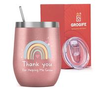 Grogife Teacher Gifts, Best Christmas Gifts for Teachers Nursery Nurse Childminder Headteacher Mentor, Thank You for Helping Me Grow Present, Travel Mug 350ml