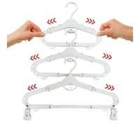 GROHANGER Extendable Baby Clothes Hangers with Clips, Adjustable Non Slip Hanger from Newborn to Adult Size 27-41cm, Space-Saving Stackable Hooks, 18 White Kids Coat Hangers, 12 Clips, Eco Friendly