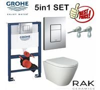 GROHE 0.82M CONCEALED CISTERN WC FRAME RAK CERAMICS RIMLESS WALL HUNG TOILET PAN