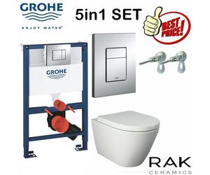 GROHE 0.82M CONCEALED CISTERN WC FRAME RAK CERAMICS RIMLESS WALL HUNG TOILET PAN