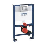 GROHE 3877320A Rapid SL 3-in-1 Set for Wall-Hung Toilet, 0.82M, with Skate Cosmopolitan Chrome Flush Plate and Wall Brackets, WRAS Approved